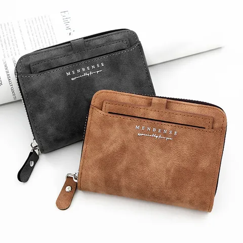 Korean Style Men Frosted PU Leather Short Wallet Vertical Zipper Card Holder Large Capacity Multi Card Slot Coin Purse