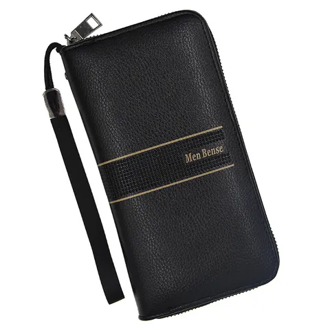 Men Long Clutch Wallet Large Capacity PU Leather Zip Around Handbag With Wrist Strap Business Casual Phone Pocket For Men