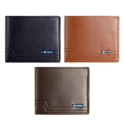 MenBense Herren Kurze Brieftasche PU-Leder Business Casual Bi-Fold Geldbeutel Mit Kartenfächern Reißverschlussfach Litschi-Muster Geschenk