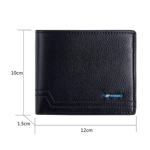 MenBense Herren Kurze Brieftasche PU-Leder Business Casual Bi-Fold Geldbeutel Mit Kartenfächern Reißverschlussfach Litschi-Muster Geschenk
