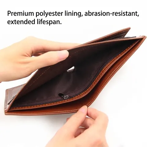 Cartera Corta de Cuero PU para Hombre Gran Capacidad Patrón de Litchi Casual Bifold Monedero Ranuras para Múltiples Tarjetas Bolsillo con Cremallera