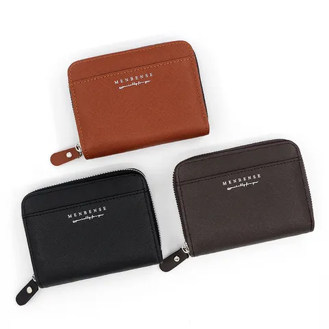 Cartera Corta de Cuero PU Saffiano para Hombre Con Cremallera Gran Capacidad Bolsillo para Monedas Tarjetero Moda Urbana Minimalista