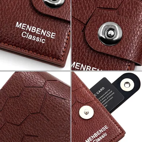 Herren Kurz PU-Leder Geldbörse Steinmuster Magnetverschluss Zweifach Lässig Münzfach Schlank Horizontal Quadratisch Kartenhalter