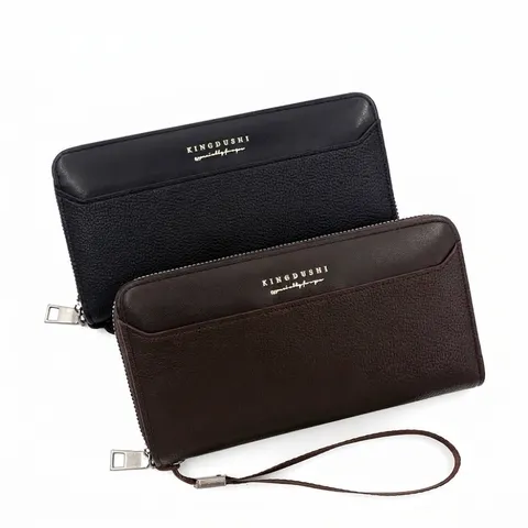 Men's Fashion PU Leather Long Wallet Clutch Bag Large Capacity Business Casual Phone Bag With Hand Strap Zipper Card Holder Organizer