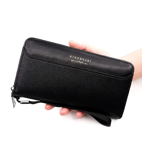 Men's Fashion PU Leather Long Wallet Clutch Bag Large Capacity Business Casual Phone Bag With Hand Strap Zipper Card Holder Organizer