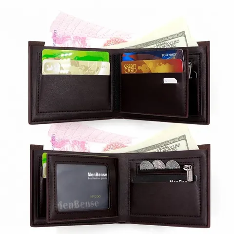 Minimalist Men Business Short Wallet PU Leather Tri-fold Horizontal Purse With Multi Card Slots Cash Folder Male Gift