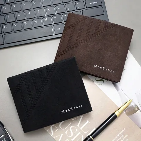Cartera Corta de Tres Pliegues para Hombre de Cuero PU con Relieve Tarjetero Monedero de Negocios Minimalista Urbano Color Sólido