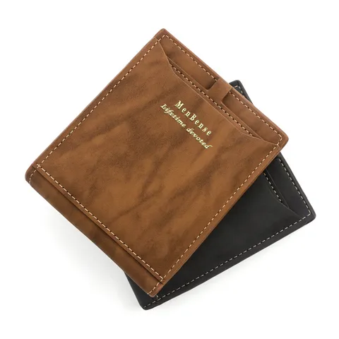 MenBense Men Short Wallet Fashion PU Leather Card Holder With Zipper Coin Pocket Multi-Slot Bifold Business Wallet Gift