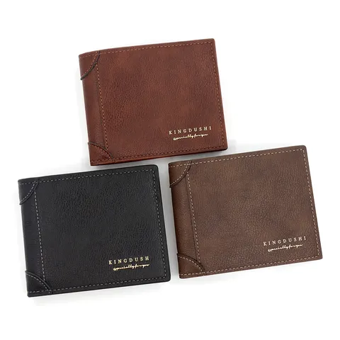 Men Short Wallet PU Leather 3-Fold Multi-Card Slots Coin Pocket Retro Corner Protector Design Urban Minimalist Purse For Men Gift