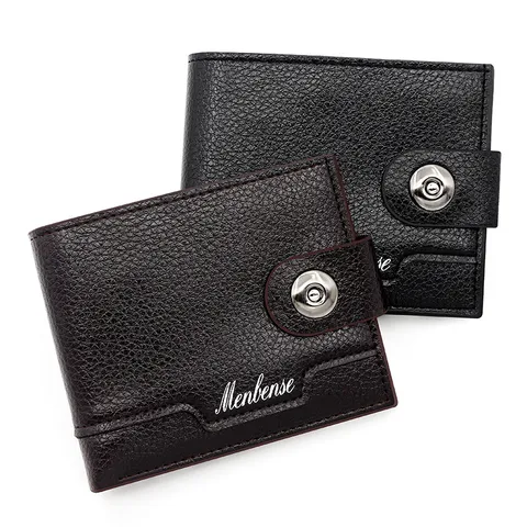 Cartera Corta para Hombre de Cuero PU Delgado Patchwork Hebilla Magnética Tarjetero Monedero con Cremallera Cartera Bifold de Moda Minimalista
