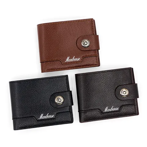 Cartera Corta para Hombre de Cuero PU Delgado Patchwork Hebilla Magnética Tarjetero Monedero con Cremallera Cartera Bifold de Moda Minimalista
