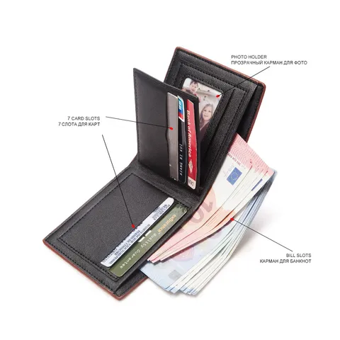 MenBense Men Short Trifold Wallet Business Casual PU Leather Patchwork Purse Multiple Card Slots Wallet Fashion Male Gift