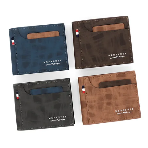 Cartera Corta de Moda para Hombre Cuero PU Porta Tarjetas Con Bolsillo de Cremallera Estampado de Rayado Retro Bifold