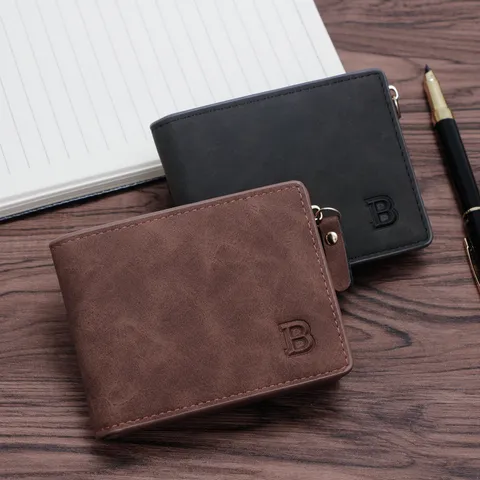 Cartera Corta para Hombre de Cuero PU Esmerilado Clip de Dinero Plegable con Bolsillo para Monedas Minimalista Portatarjetas