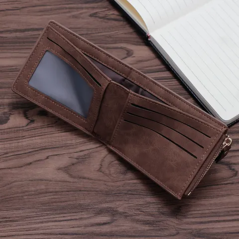 Cartera Corta para Hombre de Cuero PU Esmerilado Clip de Dinero Plegable con Bolsillo para Monedas Minimalista Portatarjetas
