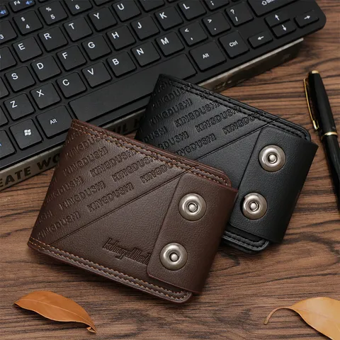 Herren Kurze PU Leder Brieftasche Vintage Business Geldklammer Doppelter Magnetverschluss Kartenfächer Geprägt Buchstabe Geldbeutel
