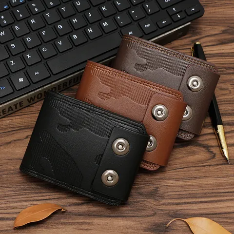 Herren Vintage Bifold Geldbörse Camouflage Prägung PU Leder Kartenhalter Doppelter Magnetverschluss Retro Dollar Geldbeutel