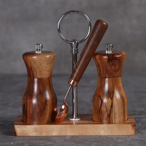 Set Macina Pepe e Sale Manuale in Legno Con Grana Naturale del Legno Strumenti per Condimento Regolabili per Cucina Pranzo