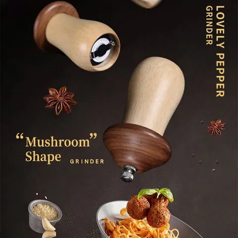 Macinapepe Manuale in Legno a Forma di Fungo Macinasale Con Anima in Ceramica Regolabile Strumento di Condimento per Cucina Macina Spezie