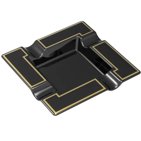 Large Square Melamine Cigar Ashtray Four Slots Minimalist Modern Black With Gold Or White Border For Hotel Office Home