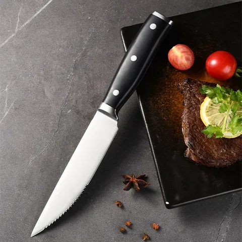 Stainless Steel Steak Knife Household Western Dinner Knife Sharp Serrated Blade Ergonomic Handle Kitchen Cutlery Tool