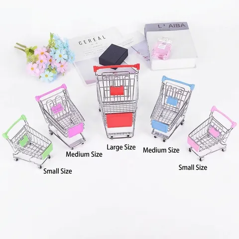 Creative Mini Supermarket Trolley Snack Basket Metal Fried Chicken French Fries Rack Restaurant Bread Tray Desktop Storage Organizer