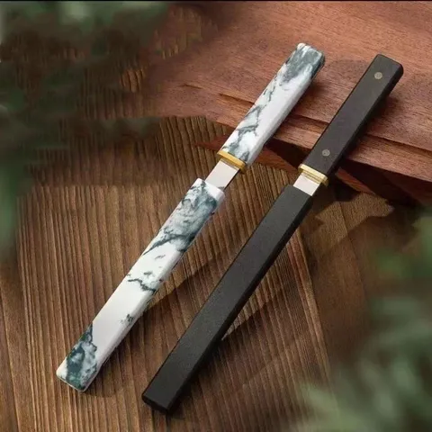Modern Minimalist Stainless Steel Fruit Knife With Portable Sheath Ink Marble Pattern Sharp Utility Knife For Home Outdoor