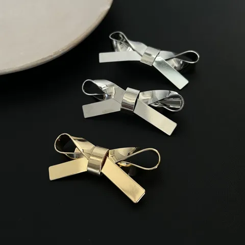 Minimalistische 3D Kupfer Schleife Haarklammer Entenschnabel Clip Damen Silber Gold Galvanisierte Schleifen Brosche Anstecknadel