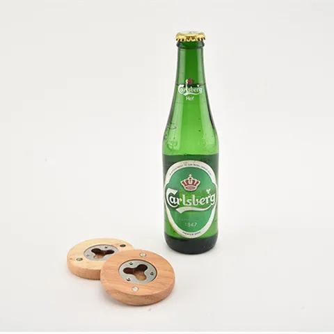 Abrebotellas de Cerveza Redondo de Madera Creativo Abrebotellas Magnético Portátil de Acero Inoxidable para Bar Cocina