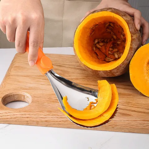 Décoreuse de Citrouille en Acier Inoxydable Cuillère à Fruits Outil de Retrait de Graines de Légumes Avec Poignée en Plastique Ergonomique Gadget de Cuisine