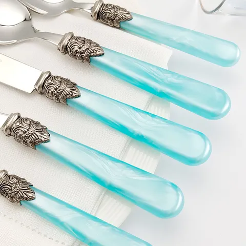 Retro Roestvrij Stalen Besteckset Marmeren Textuur Acryl Handvat Reliëf Barok Ornament Westers Servies Voor Bruiloft Feest Elegante Eettafel Decoratie Cadeauset Jubileum Luxe Gerei