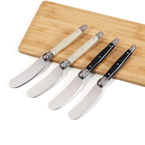 Stainless Steel Butter Knife Laguiole Style Spreader Cream Jam Cheese Slicer With Plastic Riveted Handle Mirror Polished