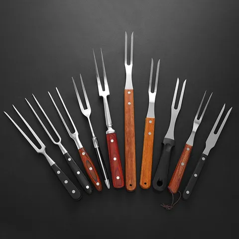 Stainless Steel BBQ Meat Carving Fork Heavy Duty Meat Shredding Tool With Wood Or Plastic Handle For Outdoor Grilling