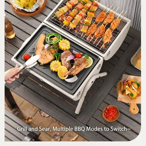 Portable Outdoor Charcoal Grill Barbecue Rack With Chimney Wood Handle Foldable Cold Rolled Steel BBQ Grill For Camping Home