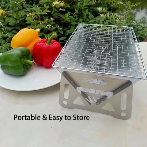 Parrilla de Barbacoa Plegable Portátil de Acero Inoxidable Mini Estufa de Carbón para Camping Con Bolsa de Almacenamiento