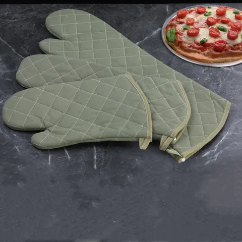 Green Heat Resistant Oven Mitts Thickened Quilted Cotton Kitchen Gloves For Baking Microwave Cooking Heat Protection