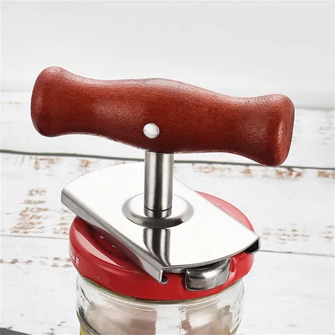 Stainless Steel Adjustable Bottle Opener And Can Opener with Wooden Handle Labor Saving Kitchen Gadget Tool For Home