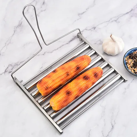 Stainless Steel Rolling Hot Dog Roller Rack Portable BBQ Grill Sausage Cooker Outdoor Home Barbecue Tool