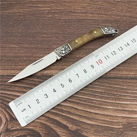Cuchillo de Fruta Plegable de Acero Inoxidable Vintage Cuchillo de Bolsillo Forjado a Mano Mango de Metal Portátil para Viaje Cocina al Aire Libre