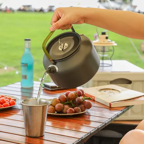 Portable Outdoor Camping Kettle Hard Anodized Aluminum Coffee Pot Heat Resistant Handle Teapot Hiking Picnic Gear