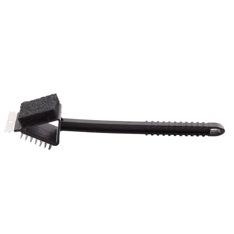 Multifunctional BBQ Cleaning Brush With Scraper Long Handle Grill Scrubber Plastic Steel Wire Copper Wire Cleaning Tool For Outdoor Grill