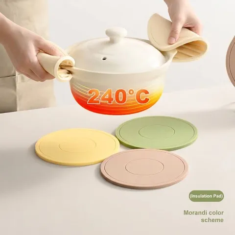 Non-slip Silicone Heat Resistant Placemat Round Morandi Color Coaster Kitchen Dining Table Mat For Hot Pots Bowls Plates