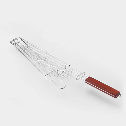 Barbecue Grill Basket With Wooden Handle Portable Sausage Hot Dog Meat Vegetable Grilling Grid Mesh For Camping BBQ Party