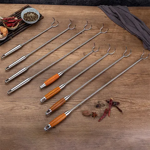 Gancho Profesional para Carne de Barbacoa de Acero Inoxidable Mango Largo Volteador de Carne para Parrilla Bistec Cordero Cerdo Herramienta de Cocina