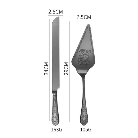 Luxury 304 Stainless Steel Cake Knife and Server Set Vintage Embossed Relief Design Cake Cutter For Wedding Party Home Banquet Serving Set