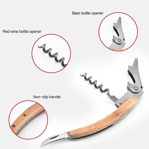 Professional Rosewood Stainless Steel Wine Bottle Opener Multi-Functional Waiters Corkscrew With Foil Cutter For Bar Home Kitchen