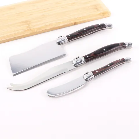 Stainless Steel Cheese Knife Fork Spreader Set With Pakkawood Handle Mirror Polished Laguiole Style Butter Knives For Kitchen Dining Party