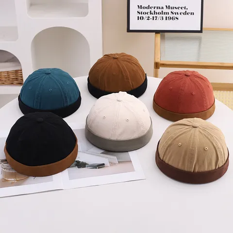 Ιαπωνικό Vintage Πλυμένο Patchwork Docker Hat Χωρίς Γείσο Βαμβακερό Miki Hat για Άνδρες Γυναίκες Streetwear Retro Melon Cap