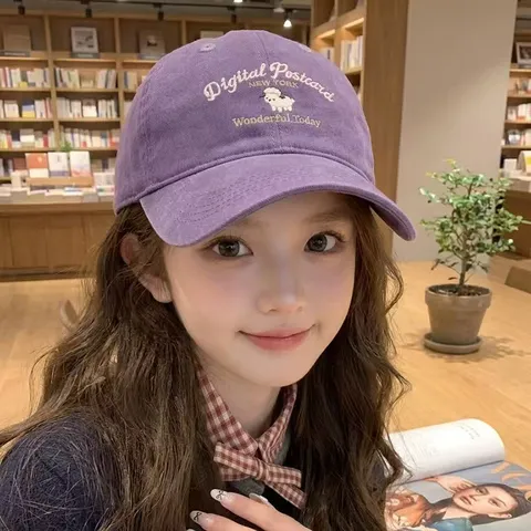Japanese Retro Cotton Baseball Cap For Women Cute Cartoon Sheep Heart Embroidered Distressed Frayed Wide Brim Sun Hat Casual Adjustable Duck Tongue Hat