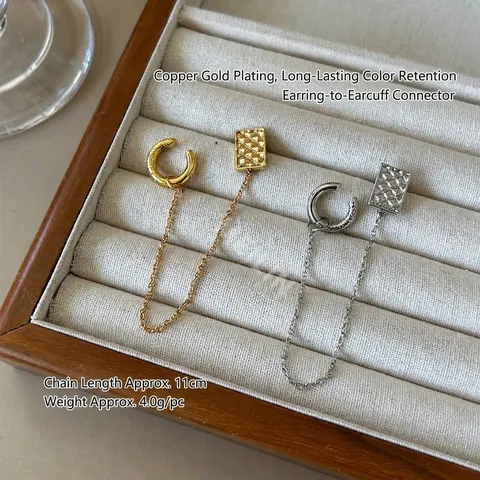 Boucle d'Oreille Chaîne Fleur à Quatre Feuilles Quadrilatère Géométrique Manchette d'Oreille Intégrée Pour Femmes Tige en Argent 925